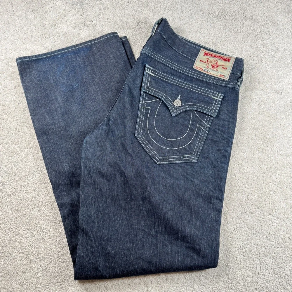 True Religion Ricky Jeans Mens 40 Dark Wash Denim Straight Leg Made in USA 40X35